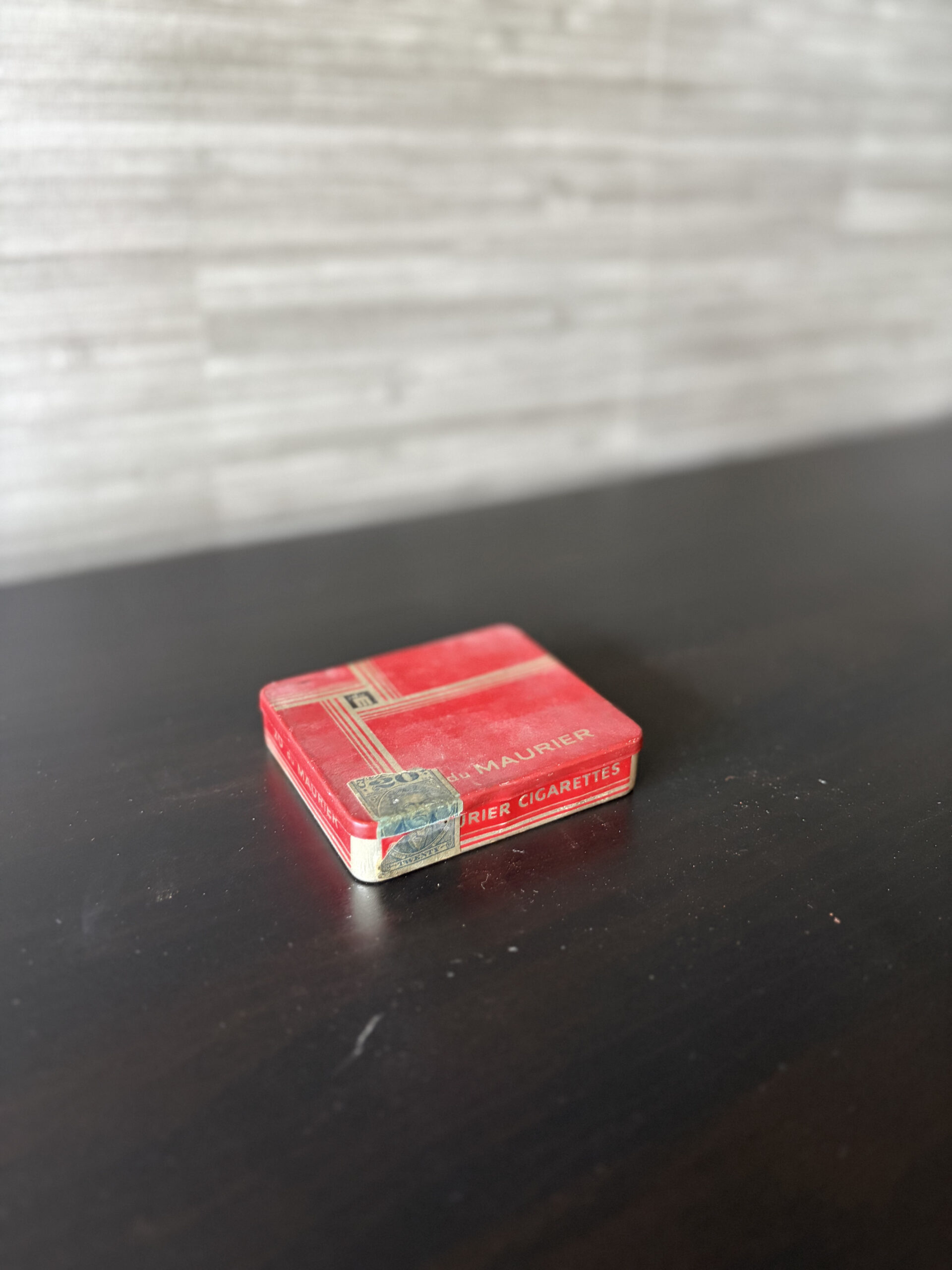 vintage du maurier red cigarette tin with tax stamp metal tobacco case vintage du maurier red cigarette tin with tax stamp metal tobacco case