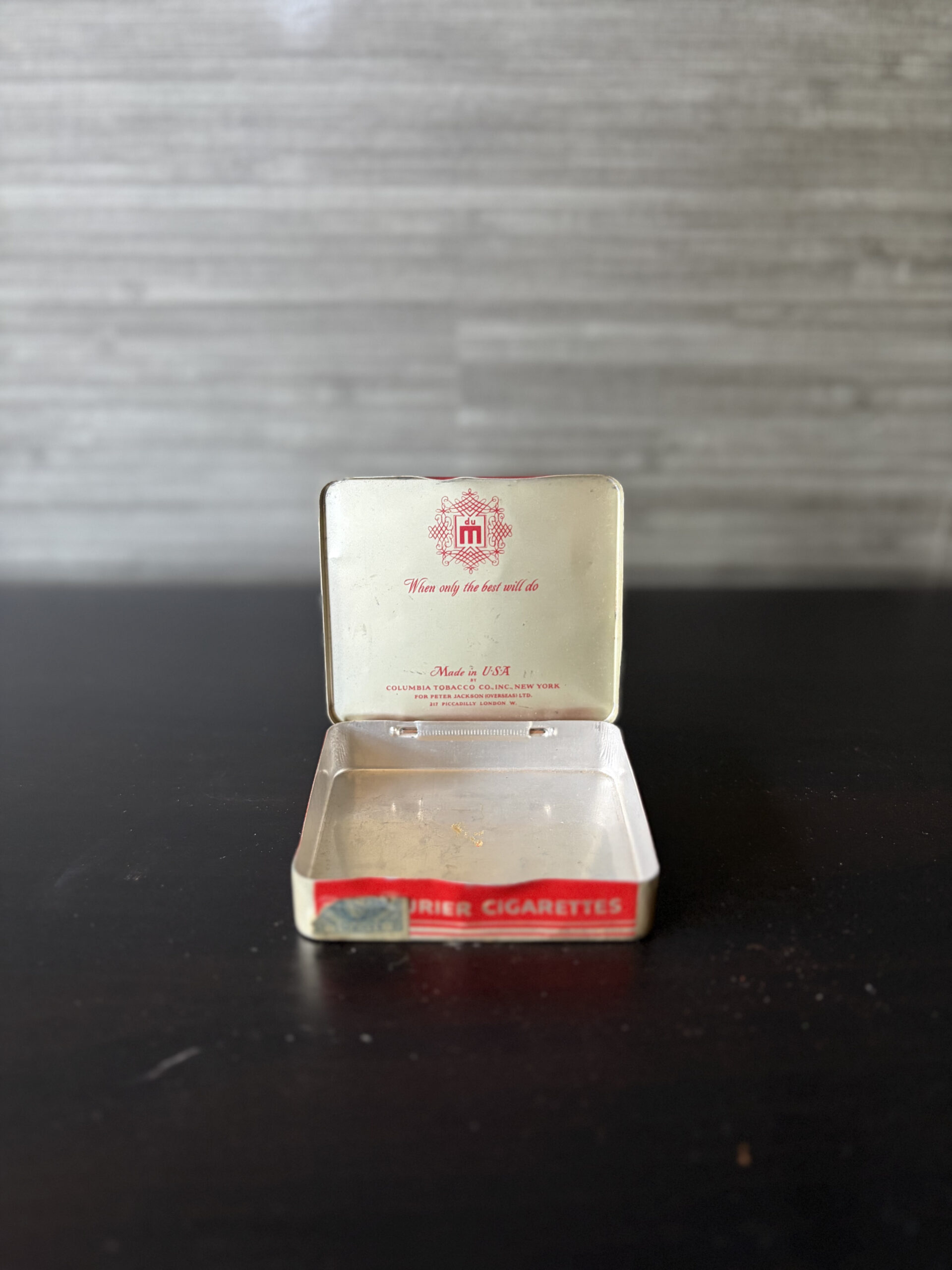 vintage du maurier red cigarette tin with tax stamp metal tobacco case vintage du maurier red cigarette tin with tax stamp metal tobacco case