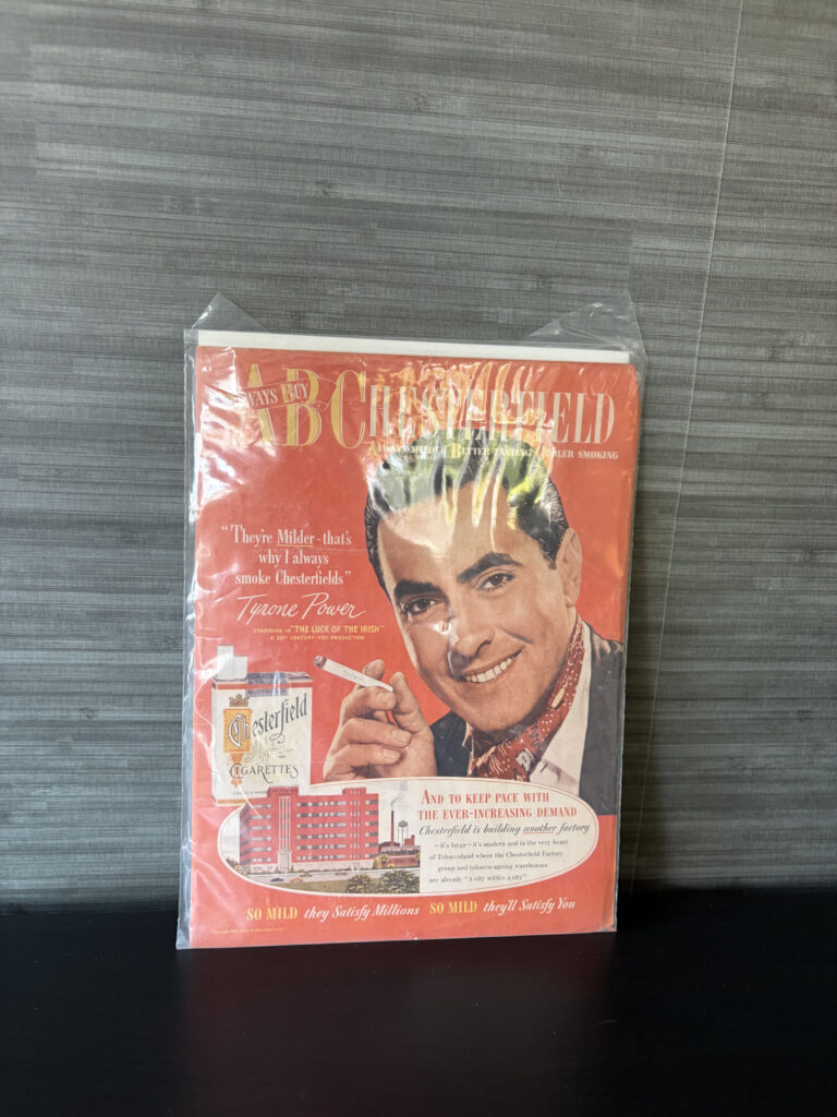 vintage 1948 chesterfield tyrone power cigarette ad