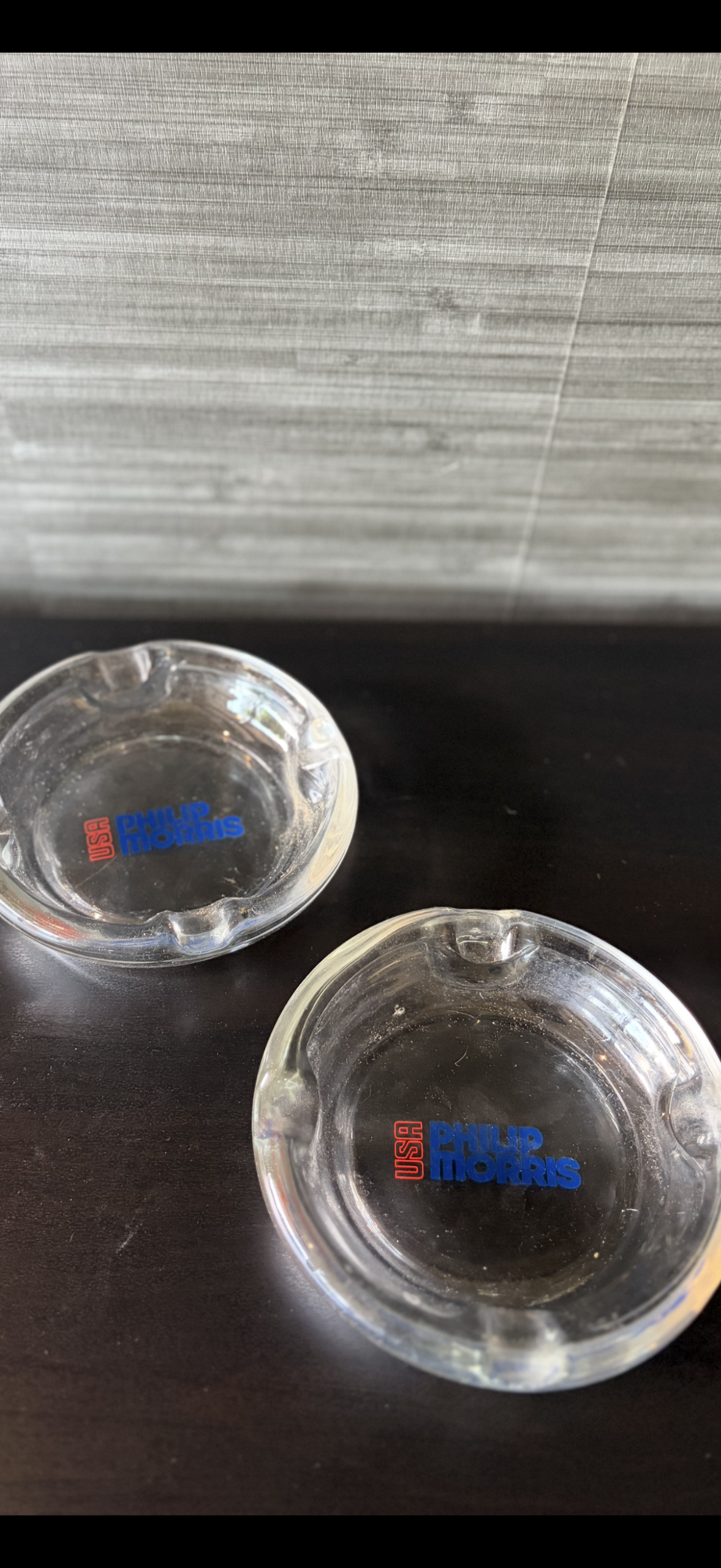 pair of vintage philip morris usa clear glass ashtrays pair of vintage philip morris usa clear glass ashtrays