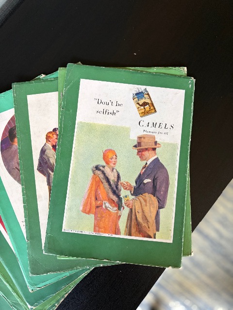 vintage 1920s cigarette advertising lot: 1929 camel "don't be selfish" & melachrino maharajah ad (36 page unbound edition) vintage 1920s cigarette advertising lot: 1929 camel "don't be selfish" & melachrino maharajah ad (36 page unbound edition)
