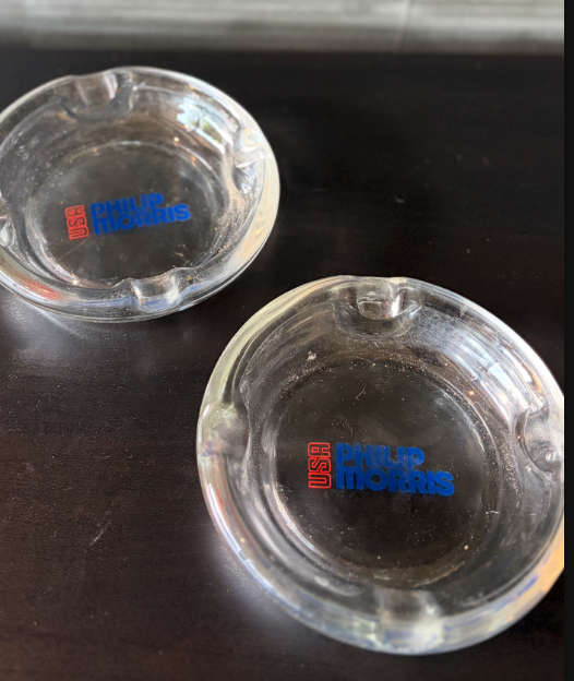 pair of vintage philip morris usa clear glass ashtrays pair of vintage philip morris usa clear glass ashtrays