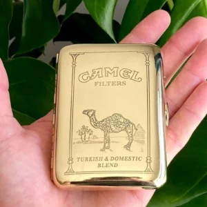 vintage style engraved camel cigarette case — brass