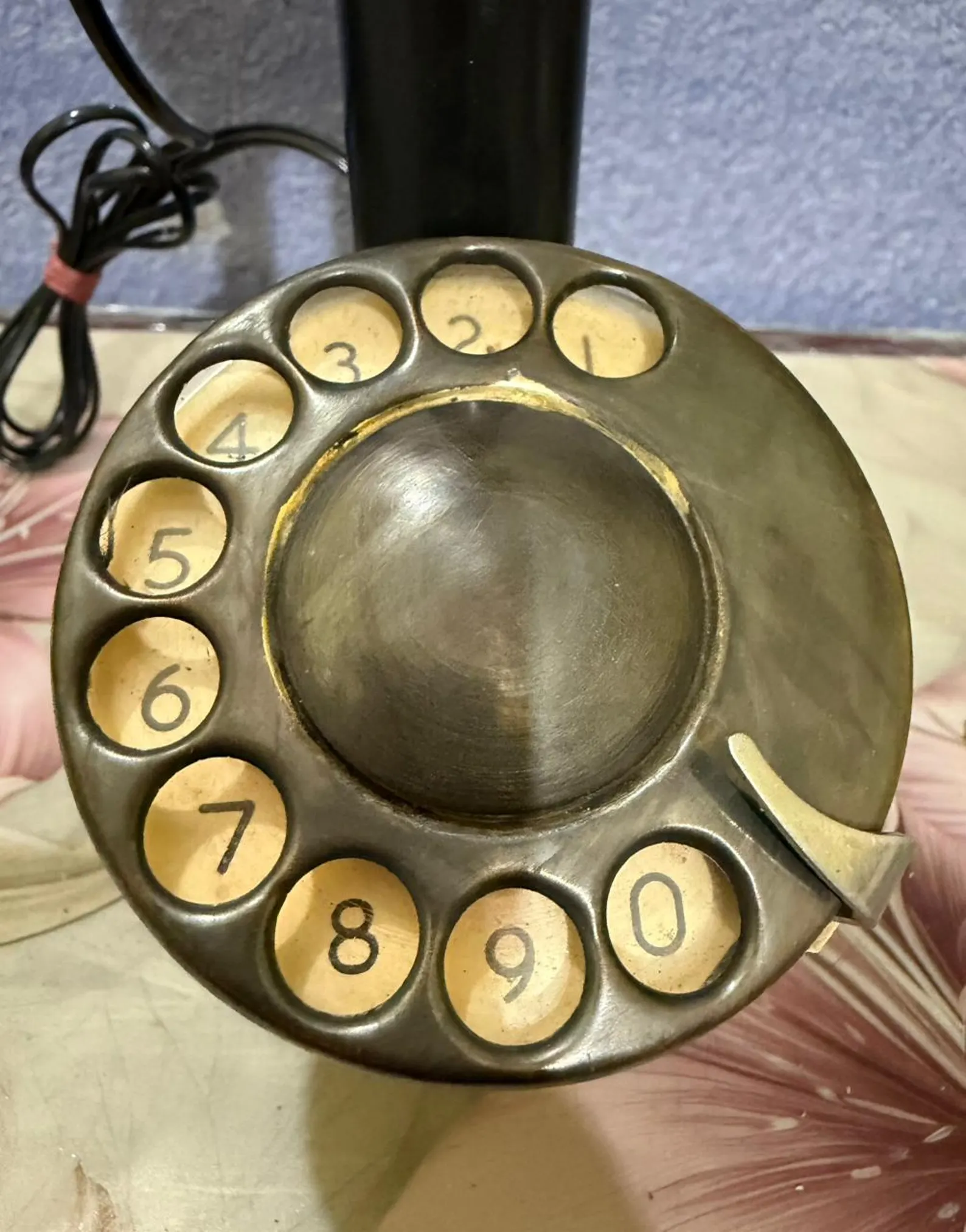 vintage black gold rotary candlestick phone, antique brass steampunk decor vintage black gold rotary candlestick phone, antique brass steampunk decor