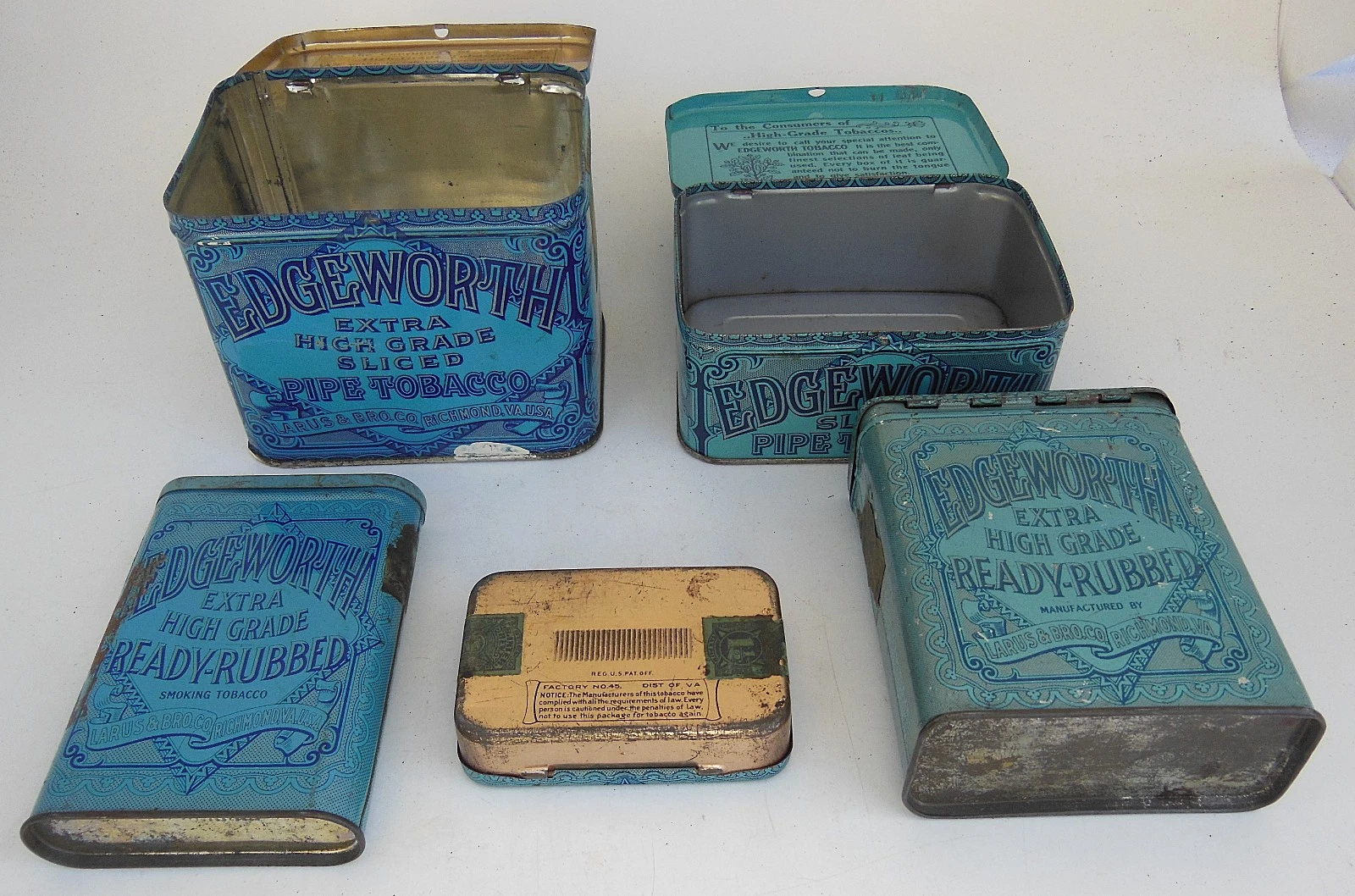 5 vintage edgeworth tobacco tins w/hinged lids 5 vintage edgeworth tobacco tins w/hinged lids