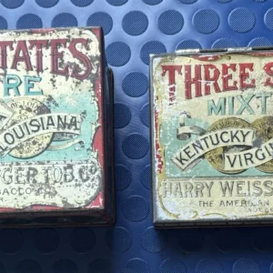 2 three states mixture early vintage tobacco tins different sizes