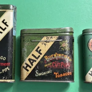 3 vintage half and half pocket tobacco tins regular mid & sample variations