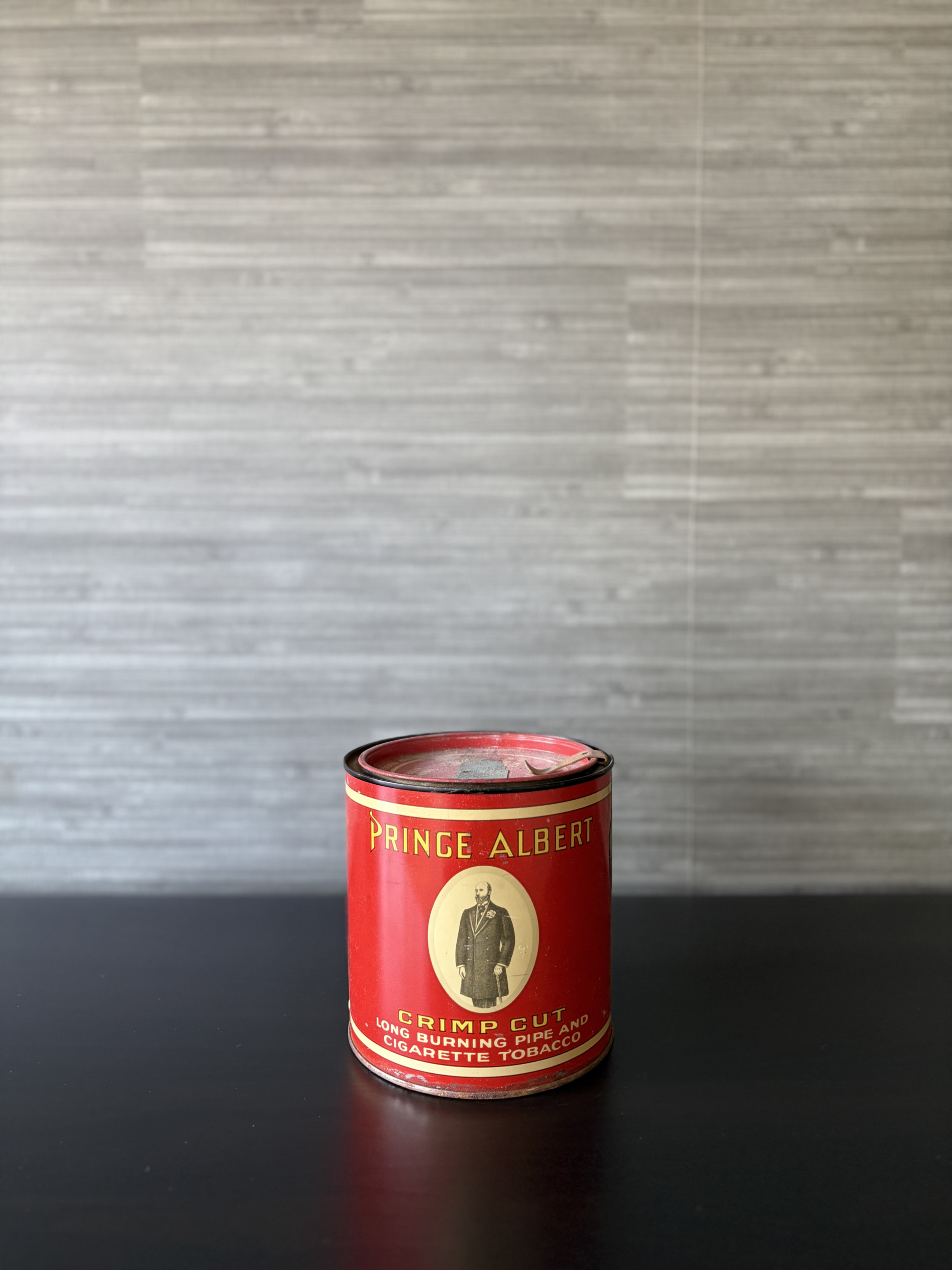 vintage prince albert crimp cut round tobacco tin canister r.j. reynolds key open lid vintage prince albert crimp cut round tobacco tin canister r.j. reynolds key open lid