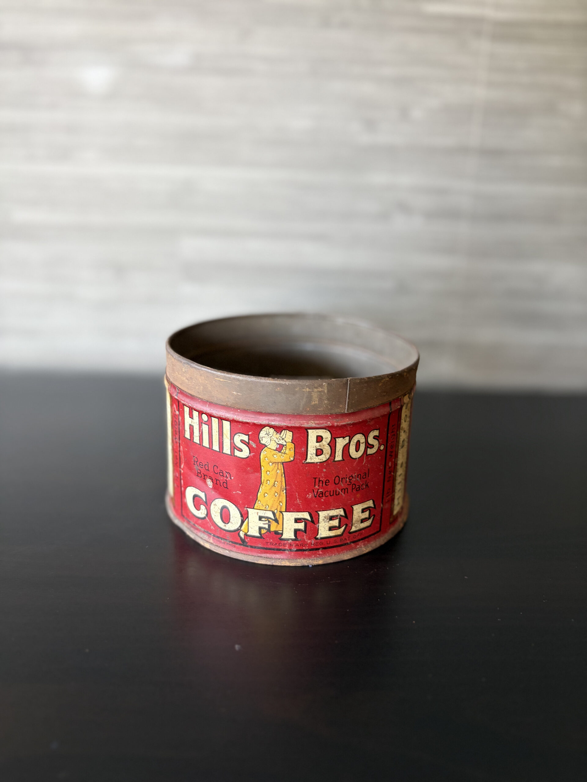 vintage hills bros coffee original vacuum pack red advertising tin – no. 2 vintage hills bros coffee original vacuum pack red advertising tin – no. 2