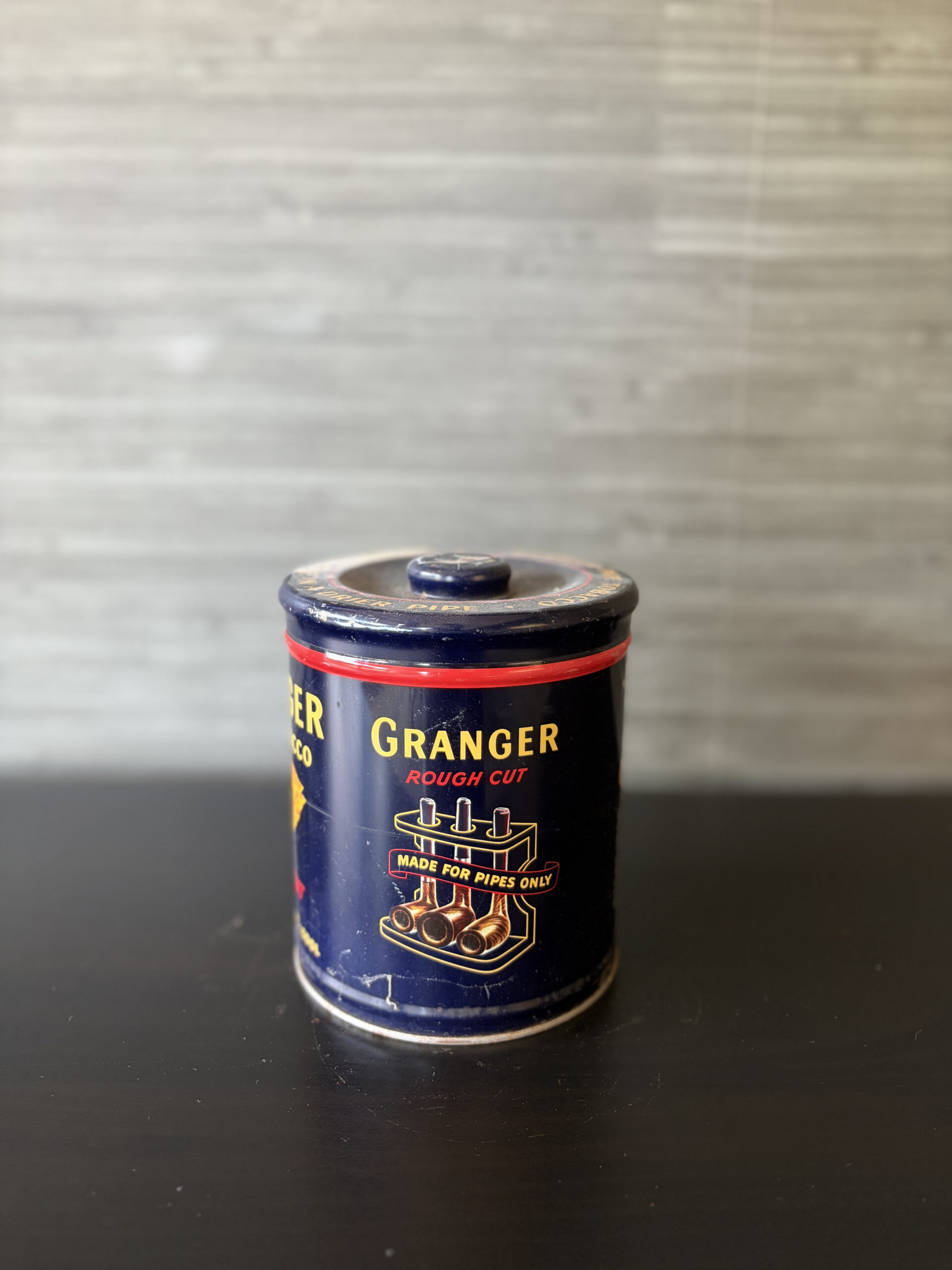 vintage granger rough cut pipe tobacco tin leaf design knob lid canister liggett & myers vintage granger rough cut pipe tobacco tin leaf design knob lid canister liggett & myers